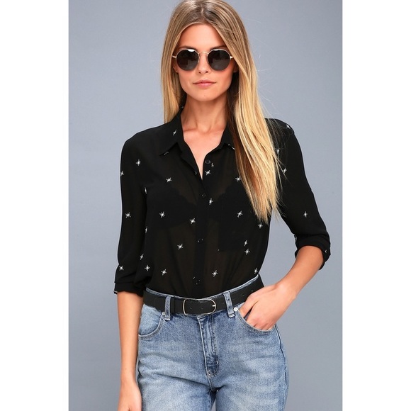 Lulus Tops - Asher Embroidered Black Long Sleeve Top